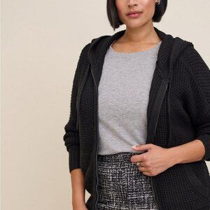 Torrid Black Waffle Zip Cardigan Hooded Sweater SZ 3 Grunge Goth Modest Dark